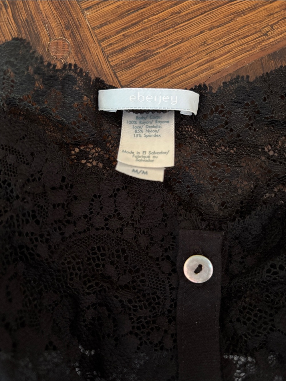 Eberjey Black Lace Button-Front Dress